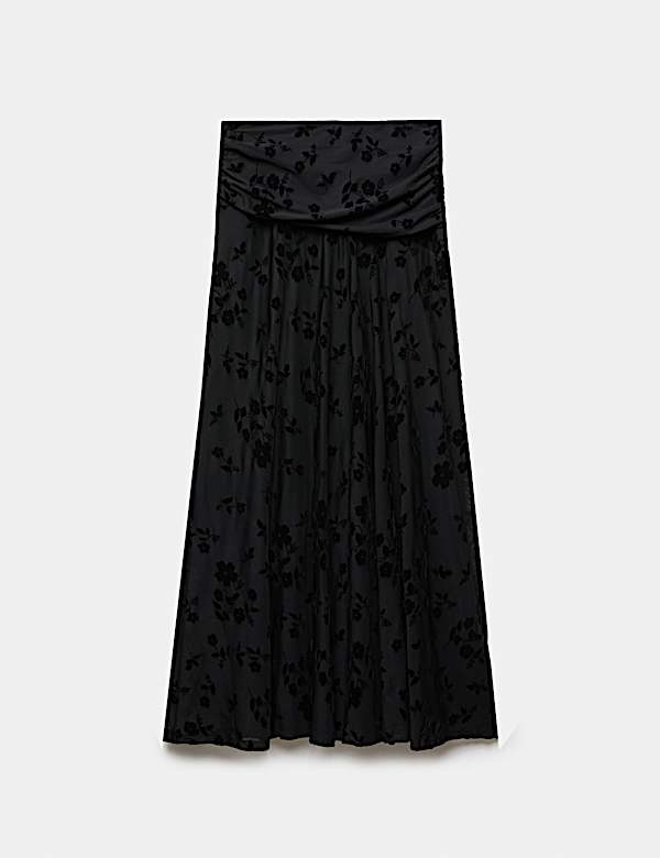 Devore Floral Ruched Midi A Line Skirt - MV