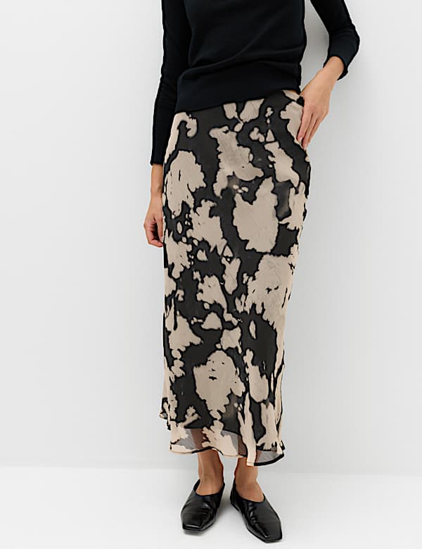 Chiffon Abstract Printed Midi Slip Skirt - MV