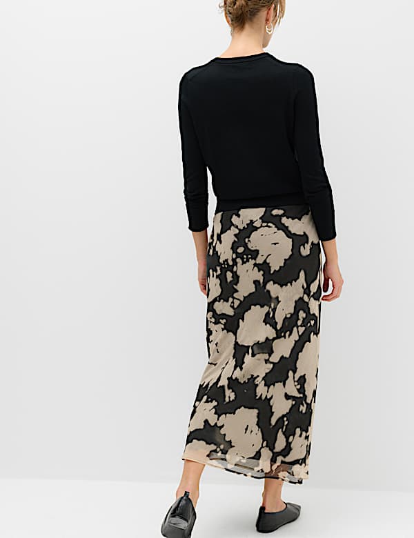 Chiffon Abstract Printed Midi Slip Skirt - MV