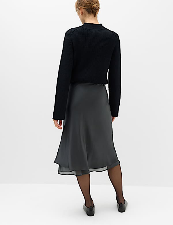 Satin Double Layered Midi Slip Skirt - MV