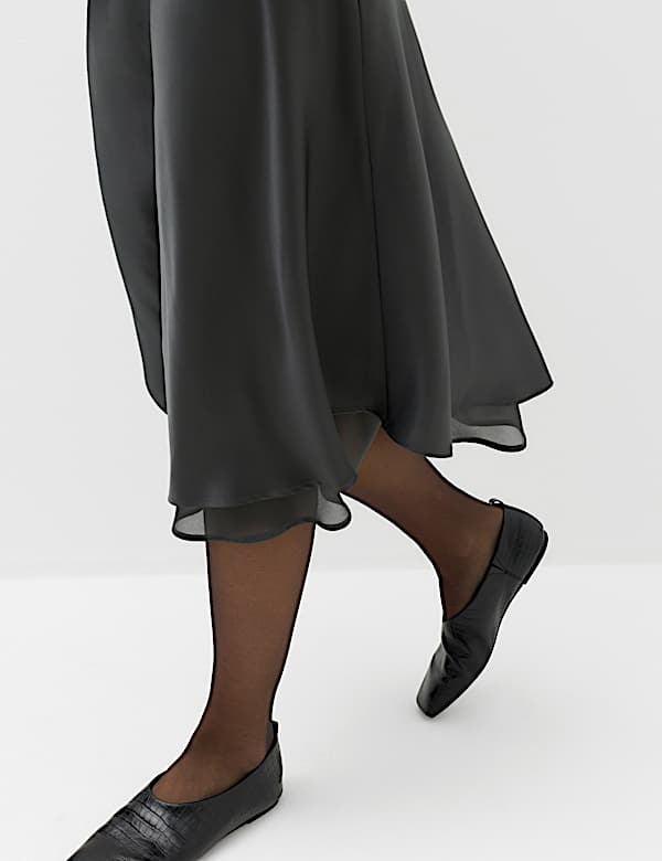 Satin Double Layered Midi Slip Skirt - MV