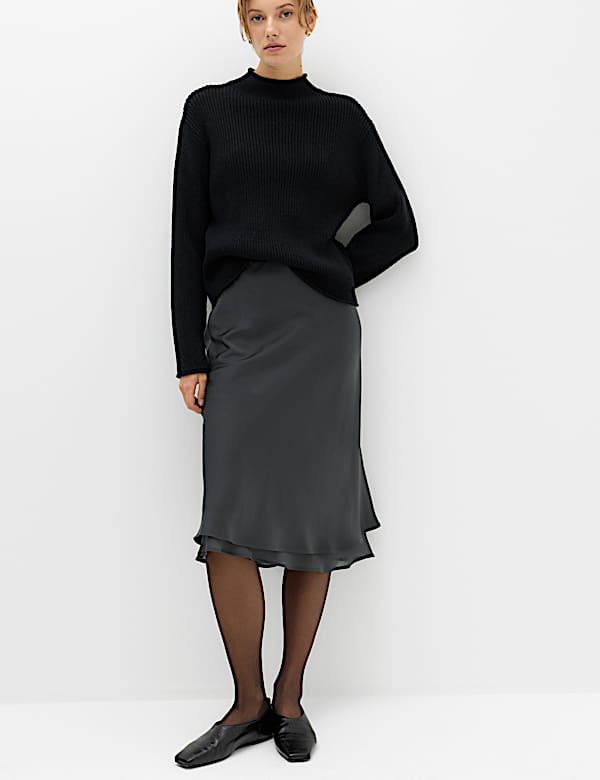 Satin Double Layered Midi Slip Skirt - MV