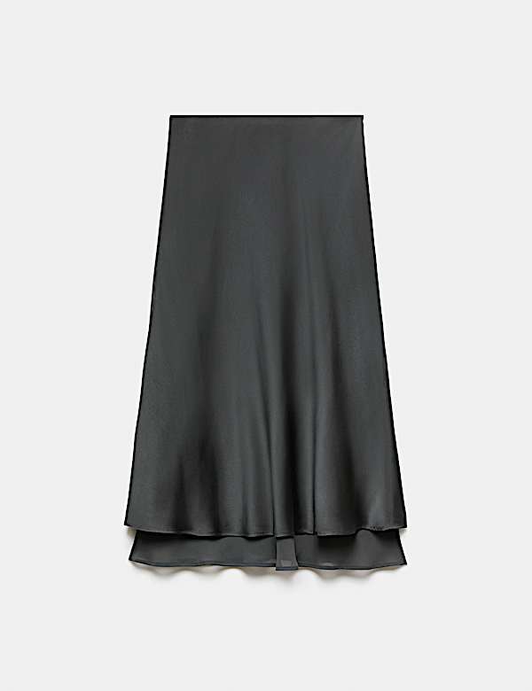 Satin Double Layered Midi Slip Skirt - MV