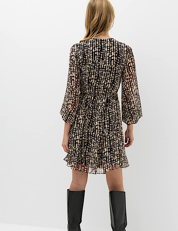 Chiffon Printed V-Neck Mini Waisted Dress - AU