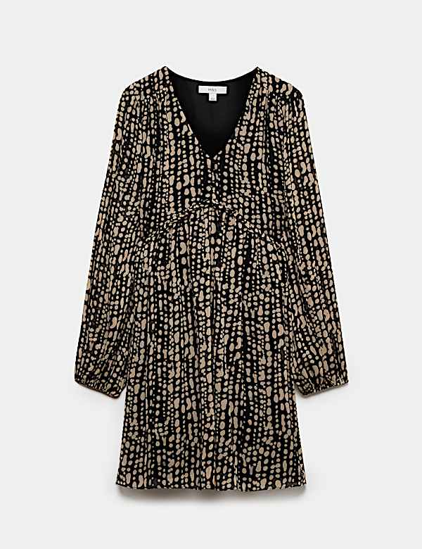 Chiffon Printed V-Neck Mini Waisted Dress - AU