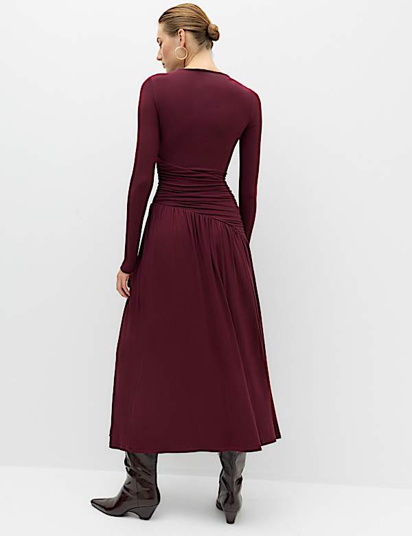 Jersey Draped Midi Waisted Dress - VN