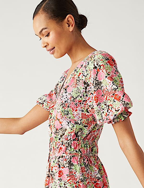 Floral V-Neck Midi Waisted Dress