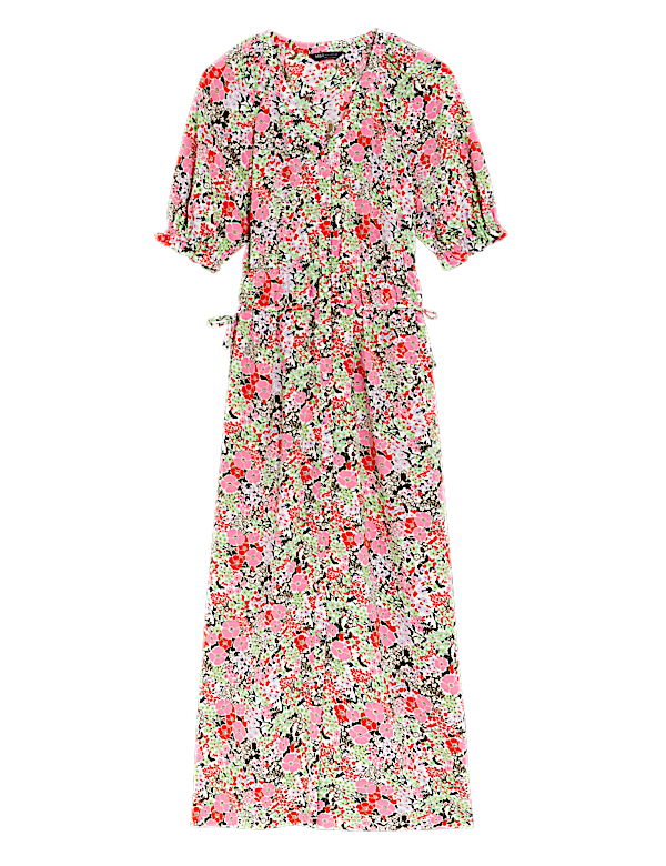 Floral V-Neck Midi Waisted Dress