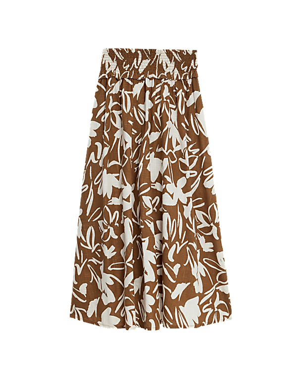 Pure Cotton Printed Pleated Midi Skirt