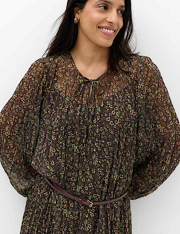 Floral Tie Neck Mini Waisted Dress - AL