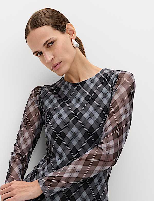 Mesh Checked Mini Skater Dress - BN