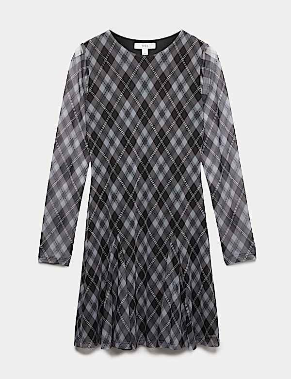 Mesh Checked Mini Skater Dress - BN
