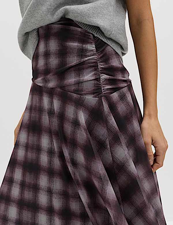 Checked Midi A-Line Skirt - CZ
