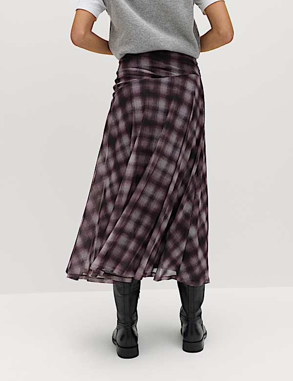 Checked Midi A-Line Skirt - CZ