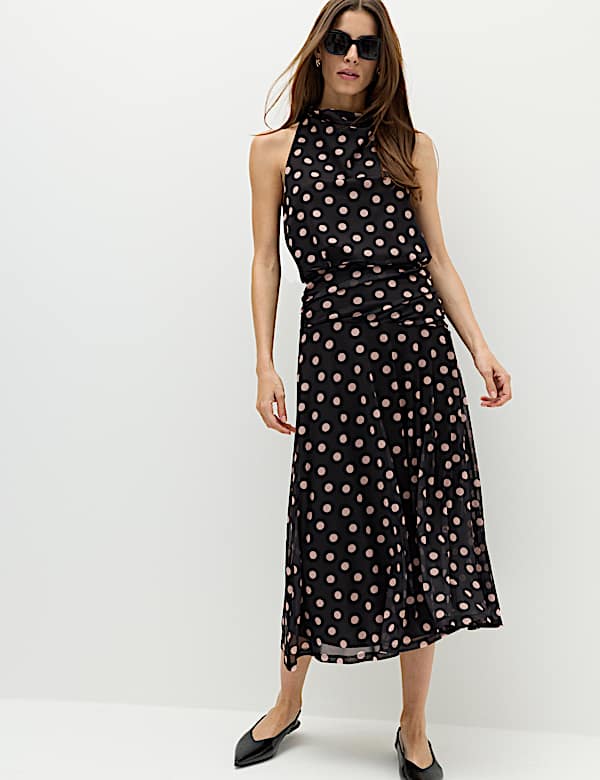 Mesh Polka Dot Midi A-Line Skirt - MV