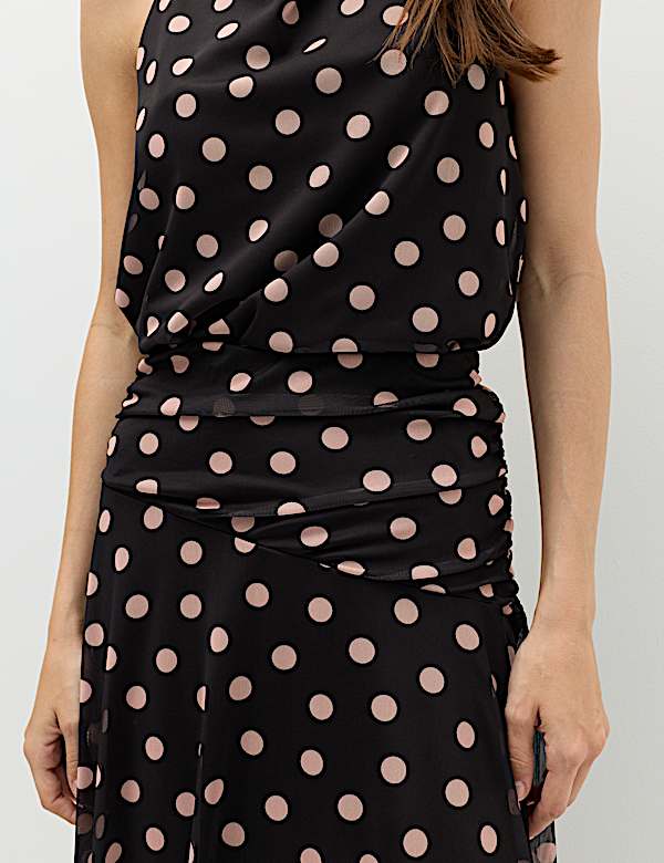 Mesh Polka Dot Midi A-Line Skirt - MV