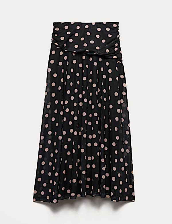 Mesh Polka Dot Midi A-Line Skirt - MV