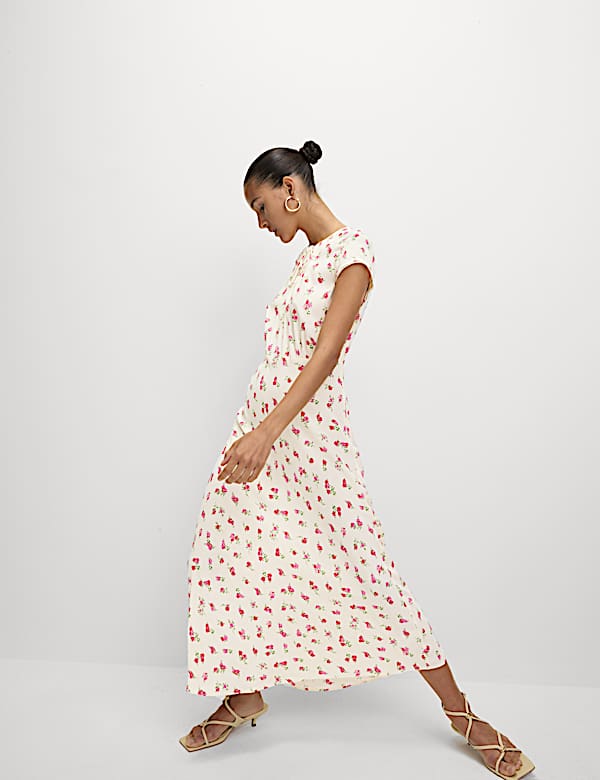 Floral Tie Neck Midaxi Tea Dress