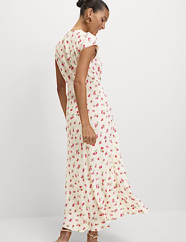 Floral Tie Neck Midaxi Tea Dress
