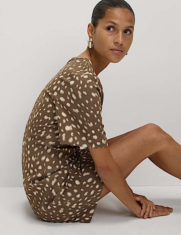 Animal Print Round Neck Mini Shift Dress
