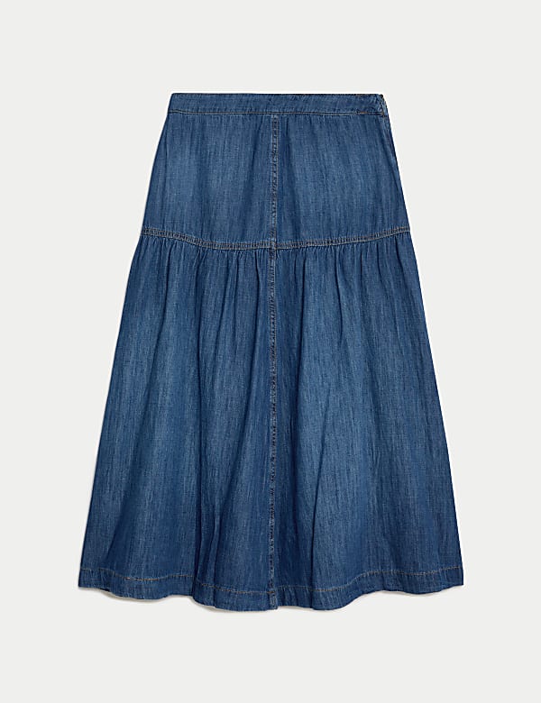 Denim gelaagde midi-rok met zoomdetail - BE