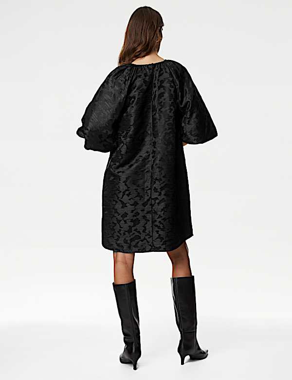 Jacquard Round Neck Mini Shift Dress