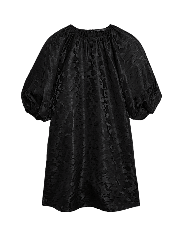 Jacquard Round Neck Mini Shift Dress