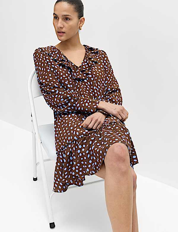 Spot Print Ruffle Mini Tiered Dress - KG