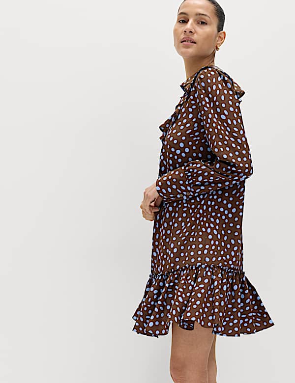 Spot Print Ruffle Mini Tiered Dress - KG