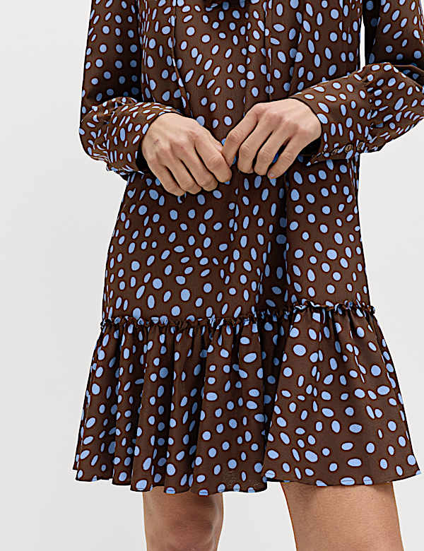 Spot Print Ruffle Mini Tiered Dress - KG