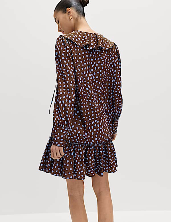 Spot Print Ruffle Mini Tiered Dress - KG