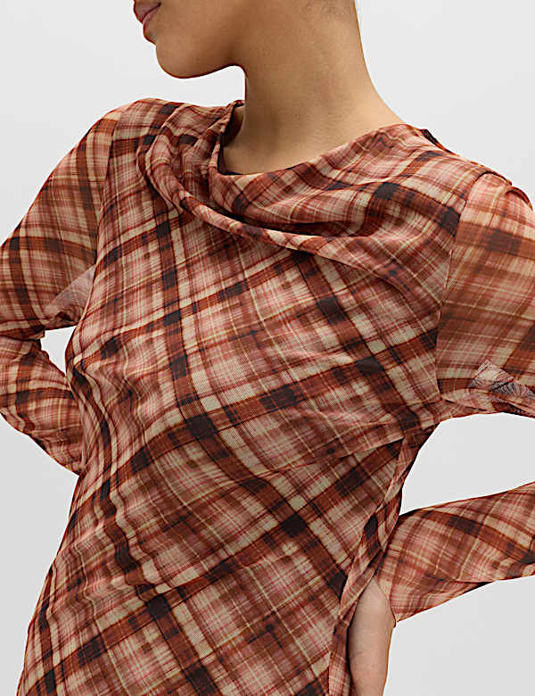 Printed Cowl Neck Midaxi Skater Dress - CZ