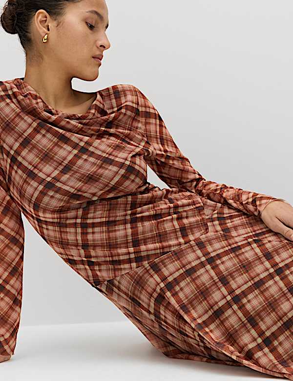 Printed Cowl Neck Midaxi Skater Dress - CZ