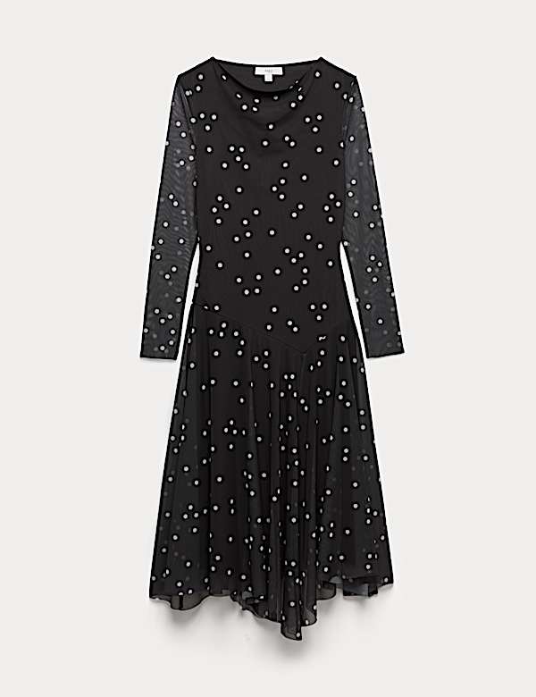 שמלת סקייטר מידקסי בהדפס עם מחשוף נשפך - IL