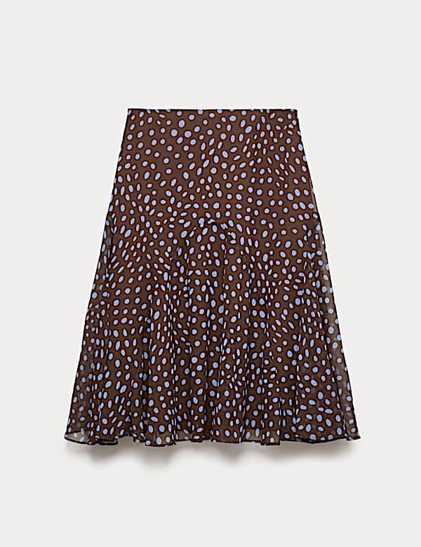 Polka Dot Asymmetric Hem Midi Skirt - AT