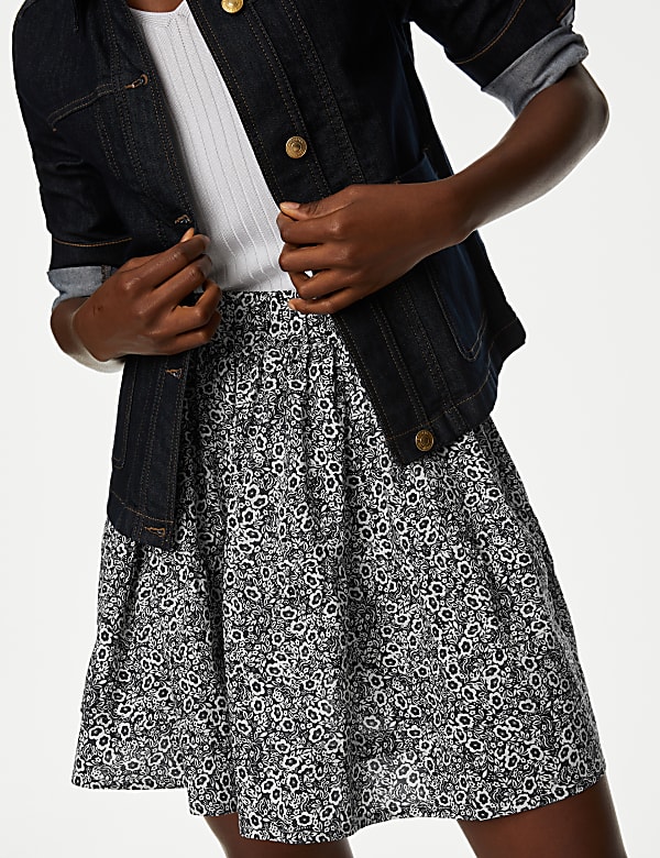 Pure Cotton Floral Mini Tiered Skirt