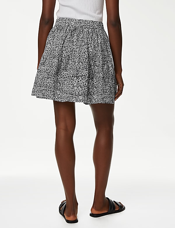 Pure Cotton Floral Mini Tiered Skirt