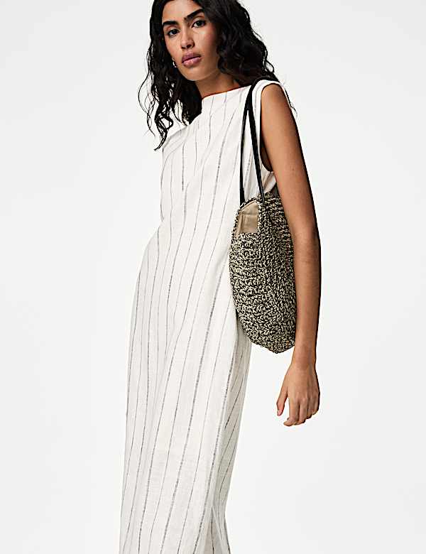 Linen Blend Striped Midaxi Bodycon Dress - SK
