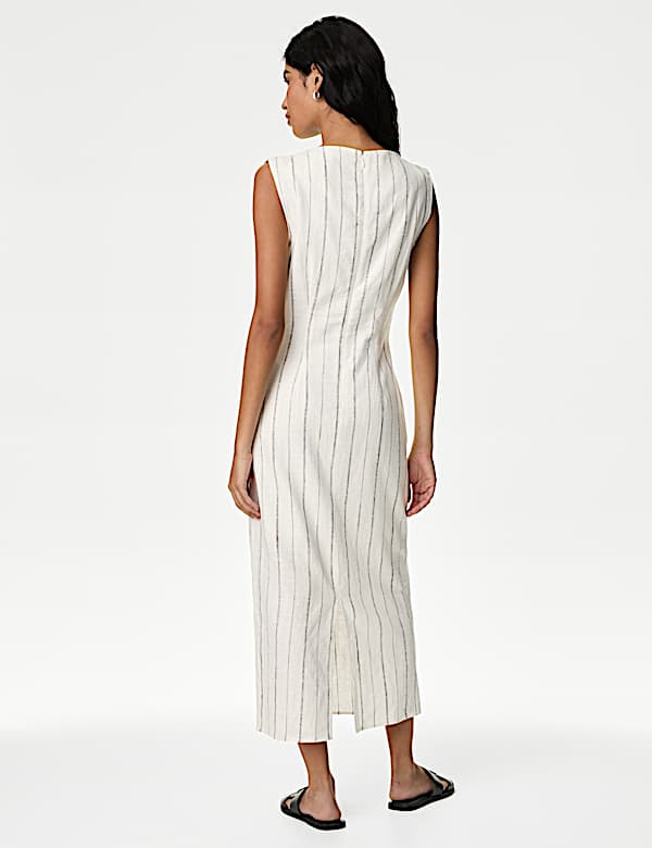 Linen Blend Striped Midaxi Bodycon Dress - SK