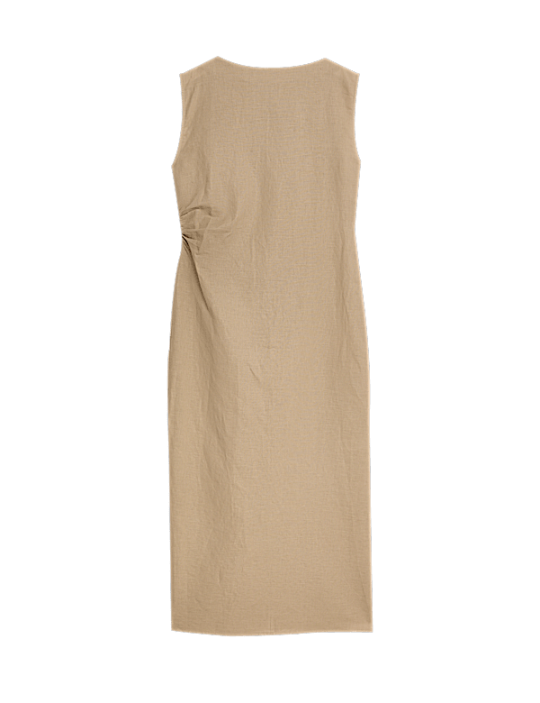 Linen Rich Ruched Midaxi Bodycon Dress