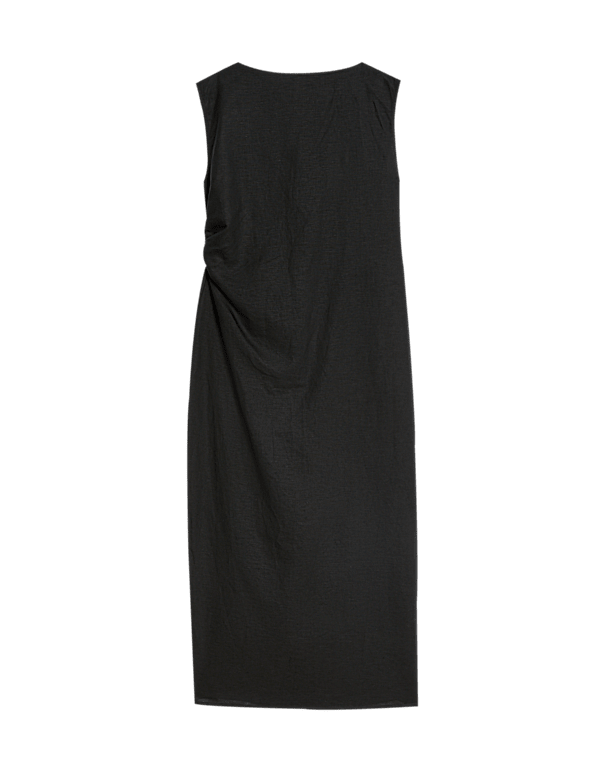 Linen Rich Ruched Midaxi Bodycon Dress
