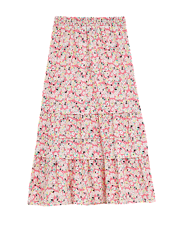 Pure Cotton Floral Midaxi Tiered Skirt