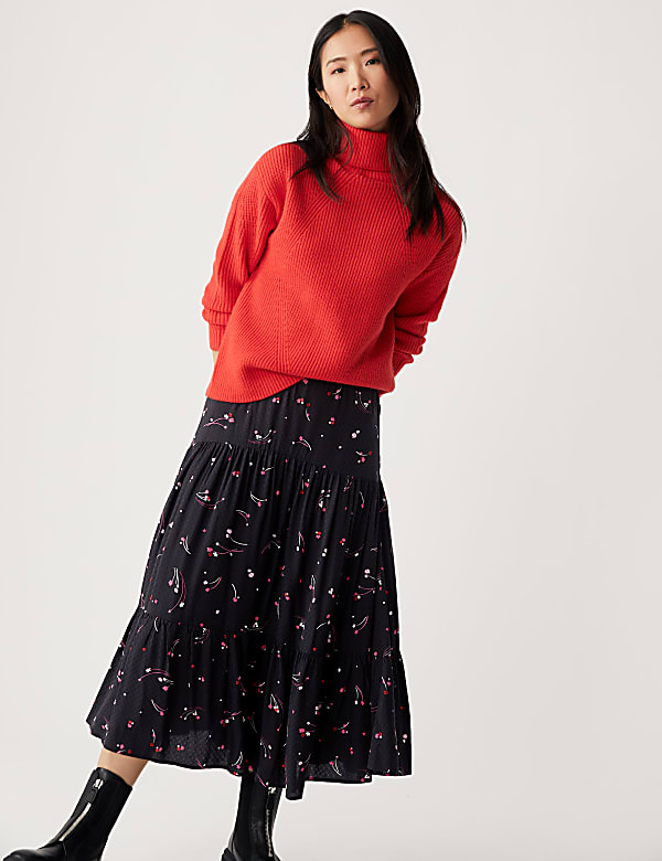 Printed Midaxi Tiered Skirt