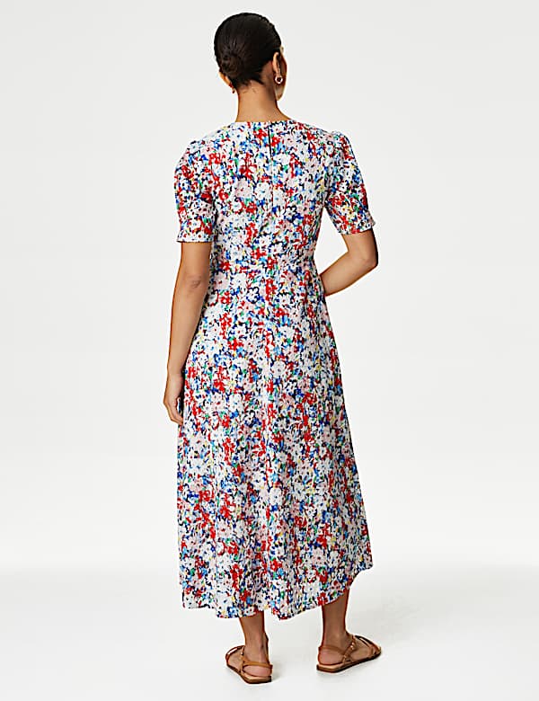 Pure Cotton Floral Cutwork Detail Midi Tea Dress
