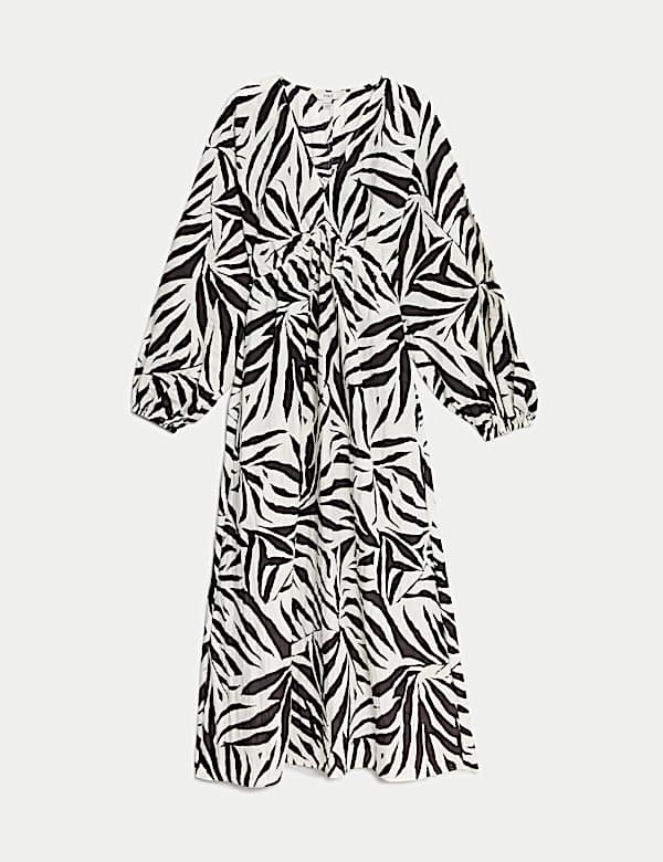 Printed V-Neck Midi Tea Dress - ID