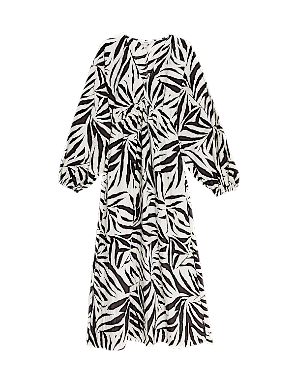 Printed V-Neck Midi Tea Dress