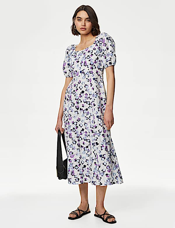 Linen Rich Square Neck Midaxi Day Dress