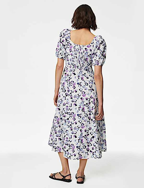 Linen Rich Square Neck Midaxi Day Dress