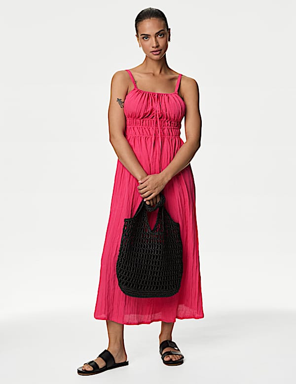 Crinkle Smocked Cami Midi Slip Dress