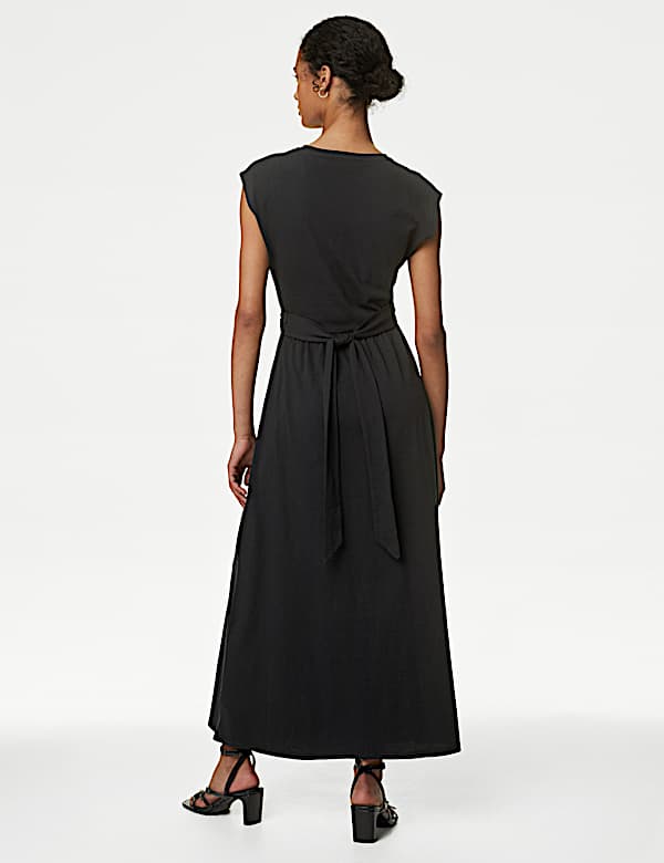 Pure Cotton Round Neck Midi Wrap Dress